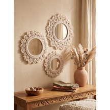 Sonbahar Esintisi Makrome Duvar Aynası Kombini 3'lü Lüks Set 16-18-20 Cm - Ekru Diğer