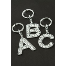 Gümüş - 286 - Renkli Taşlı - Shophnrl - Harf Anahtarlık-c