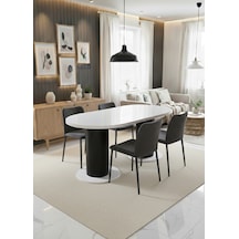 Oslo 180x90x74cm 36mm Kalın Kenarlı Oval Beyaz Sütunlu Yemek Masası Sandalye Yok Sadece Masadır Beyaz-siyah