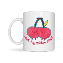 I Love You Berry Much Tasarımlı Kupa Model 12 Sevimli Kiraz Desenli Porselen Kahve Kupası - Hediye Fincanı Diğer
