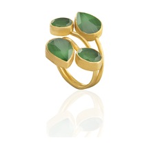 Kadir Jewellery 22 Ayar Altın Kaplama Zirkon Taşlı Kadın Vintage Yüzük Yeşil 49681098