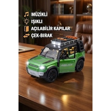 Yeşil Sesli Işıklı Çek Bırak Defender Model Oyuncak Jip - Kapıları Açılan Lüks Arazi Aracı 17 Cm Çok Renkli