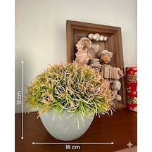 Premium Yapay Saksılı Çim Bitki - Dekoratif Ev Ofis Aksesuarı 13x16 Cm Bej