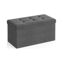 Saklama Alanlı Oturma Bankı, Oturma Sandığı, Tabure, Saklama Kutusu, Ayak Koyma Yeri, Katlanabilir, 300 Kg'a Kadar Taşıyabilir, 80 L, 76 X 38 X 38 Cm, Suni Keten, Koyu Gri, Spf47k