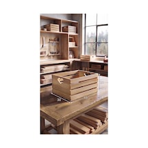 Doğal Çam Ağacı Dekoratif Saklama Kasası - Montessori Oyuncak Kutusu - 40x30x20 Cm Bej
