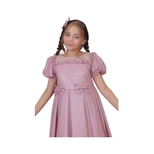 Riccotarz Kız Çocuk Kare Yaka Şeffaf Tüllü Omuzları Fırfırlı Beli Fiyonk Detaylı Üzeri Simli Pembe Abiye Pembe