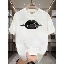 Tarzsokak Unisex Dudak Lips T-shirt Beyaz