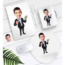 Kişiye Özel Bay Bankacı Karikatürlü Defter Kalem Kupa Mouse Pad S