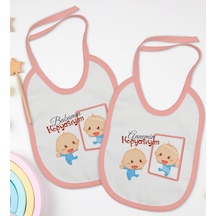 BK Kids Anne ve Baba Tasarımlı 2’li Pembe Mama Önlüğü-2 Pembe