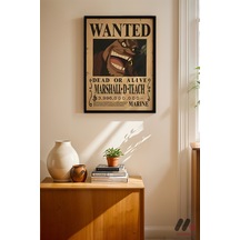 One Piece Kara Sakal Wanted Poster, Siyah Çerçeveli Duvar Tablosu - Anime Severlere Özel Hediye