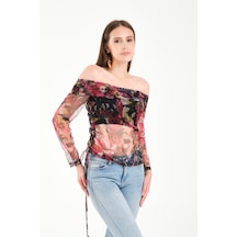 Düşük Omuz Büzgülü Bluz Pembe Düşük Omuz Büzgülü Bluz Pembe