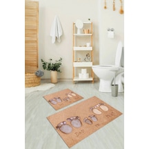 Buççin Online Mağaza 3d Dijital Baskılı Kaymaz Taban Yıkanabilir İkili Banyo Takımı Klozet Takımı Polyester Kahverengi Çok Renkli