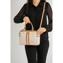 Just Polo Kadın Krem Taba Monogram El Ve Omuz Çantası Yeni Sezon 2201mh Krem - Taba