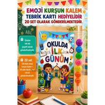 20 Adet Okulda İlk Günüm Yazılı Hediye Seti 1. Sınıf- Sene Başı Emoji Kurşun Kalem Tebrik Kartı Hediyeli