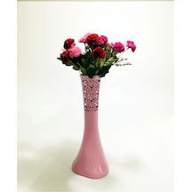 Uzun 40cm Pembe Desenli Kırmızı Mor Pembe Karanfilli Vazo