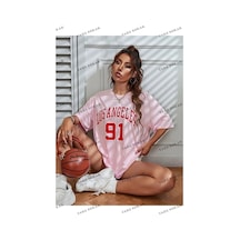 Startmore Kadın Beyaz Los Angeles 91 Baskılı Oversize Siyah