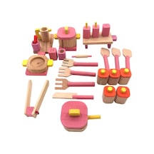 Minik Şeflerin Tam Donanımlı Mutfağı: Standlı Ahşap Oyuncak Minyatür Komple Mutfak Ekipmanları Seti