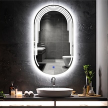 Eloura Beyaz Led'li Lazer Kumlamalı Lavabo & Banyo Aynası Dokunmatik Sensörlü 45 X 80 Cm