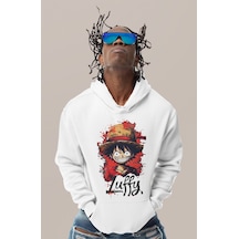 Sevbano Monkey D. Luffy Tasarım Baskılı Unisex Oversize One Piece Anime K beyaz