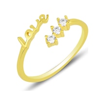 Söğütlü Silver Gümüş Altın Yaldızlı Zirkon Taşlı Love Yazılı Ayarlamalı Yüzük