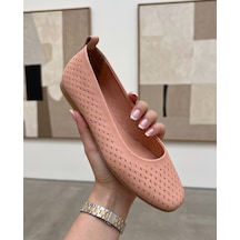Futsishoes Bella Pembe Hakiki Deri Lazer Kesim Kadın Babet