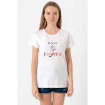 Jisoo Flower Beyaz Kadın Bisikletyaka Tshirt Beyaz