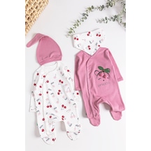 Baby Kiraz Desenli 2'li Uzun Kollu Kız Bebek Tulum Takım 001
