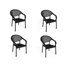 4 Adet Bambu Plastik Rattan Bahçe Balkon Teras Sandalyesi Gizli Metal Profil Ayaklı Kollu Sandalye Bahçe Koltuk Siya Çok Renkli