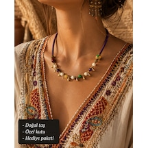 Bohem Maelis Renkli Doğal Taş Boncuk Kolye Çok renkli