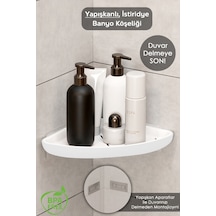 Yapışkanlı Banyo Düzenleyici Duş Rafı - Şampuanlık Sabunluk Banyo Köşeliği Köşe Rafı Beyaz Beyaz