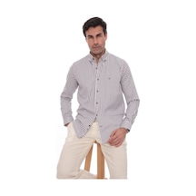Slim Fit Uzun Kol Likralı Çizgili Yaka Düğmeli Hediye Kutulu Erkek Gömlek Fs-003669 - Kahverengi-2575