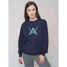 Walker Logo Baskılı Indigo Mavi Kadın Sweatshirt