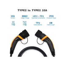 Teison Elektrikli Araç Şarj Kablosu Type 2 - 3 Phase 32  Amper