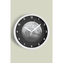 Soyut Dünya Temalı - Uzay - Astronomi Modern Duvar Saati - 42cm - Önü Camlı Beyaz Kasa Beyaz