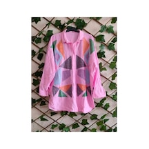 Çınar Boutique Desenli Keten Tunik-üçgen Desenli Pembe - Standart Üçgen Desenli Pembe Üçgen Desenli Pembe