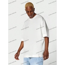 Düz Erkek 4 Baskısız Baskılı Oversize Kalıp Unisex T-shirt Beyaz