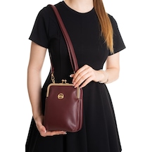 Newish Polo Kadın Siyah Çapraz Klipsli Şık Moda Omuz Çantası - New383 Bordo