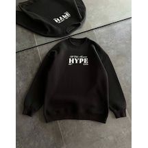 Üç İplik Bisiklet Yaka Baskılı Sweatshirt - Siyah