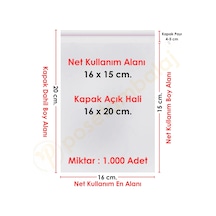 16x15+5 Cm. 16x20 1.000 Adet Şeffaf Bantlı Yapışkanlı Opp Poşet