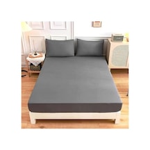 Çift Kişilik Lastikli Kumaş Çarşaf Takımı + 2 Yastık Kılıfı, 160 X 200 Cm, Antrasit, 3 Parça Abanoz