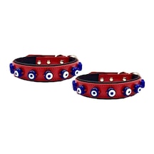DESİNGSHOP Hakiki Deri Nazar Boncuklu Köpek Tasması Kırımızı 56cm