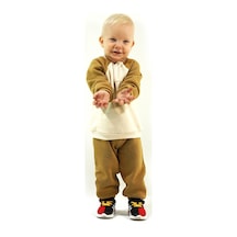 Kidaxi Nakış Fil Detaylı 3 İplik İkili Bebe Takımı Hardal