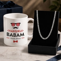 Bk Gift Kişiye Özel Babalar Günü Tasarımlı Beyaz Kupa & Figaro Zincir Kolye -5, Babalar Günü Hediyesi Gümüş Bk Gift Kişiye Özel Babalar Günü Tasarımlı Beyaz Kupa & Figaro Zincir Kolye -5, Babalar Günü Hediyesi Gümüş