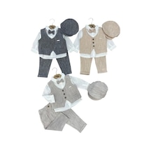 Bebiço Yelekli Şapkalı Üçlü Erkek Takım 6-24 Aylık-5438522 - Gri gri