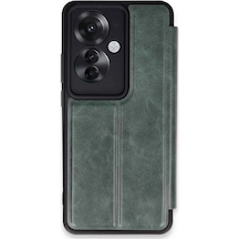 Muratech Newface Oppo Reno 11f Kılıf Flip Cover - Koyu Yeşil