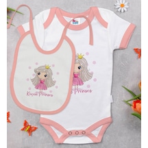 Bk Kids Küçük Prenses Tasarımlı Pembe Bebek Body Zıbın Ve Mama Ön Çok Renkli