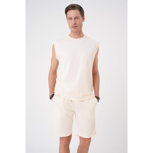 Efor Comfort Fit Bisiklet Yaka Esnek Pamuk Kolsuz Spor Bej Tişört Ts 898 Bej