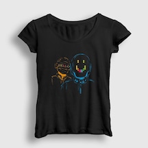 Presmono Kadın Hello Daft Punk T-shirt Siyah