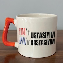 Html'ni Ustasıyım Java'nın Hastasıyım Baskılı Turuncu Kulplu D Kupa