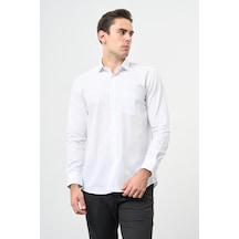 İmza Beyaz Uzun Kol Desen Yarım İtalyan Yaka Cepli Pamuklu Classic Comfort Fit Gömlek 1004245183 Beyaz